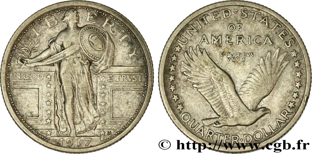 STATI UNITI D AMERICA 1/4 Dollar Liberty 1917 Philadelphie BB 