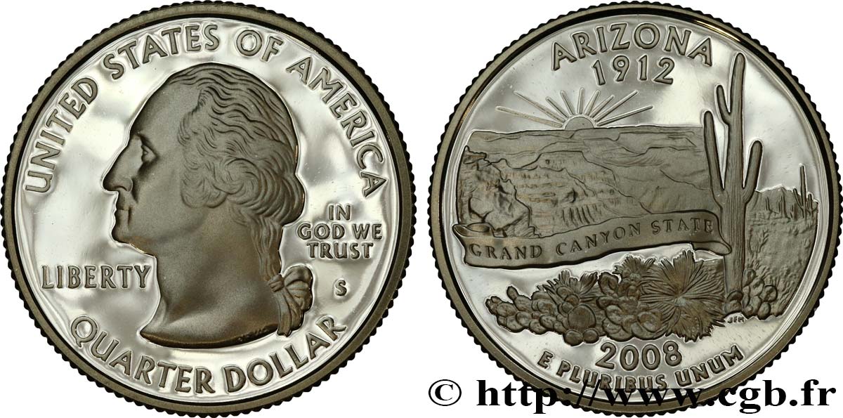 STATI UNITI D AMERICA 1/4 Dollar Arizona - Grand Canyon - Silver Proof 2008 San Francisco MS 