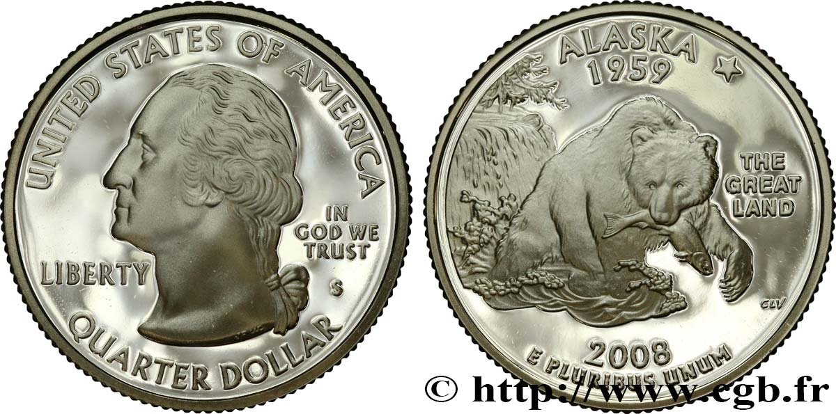 STATI UNITI D AMERICA 1/4 Dollar Alaska - Silver Proof 2008 San Francisco MS 