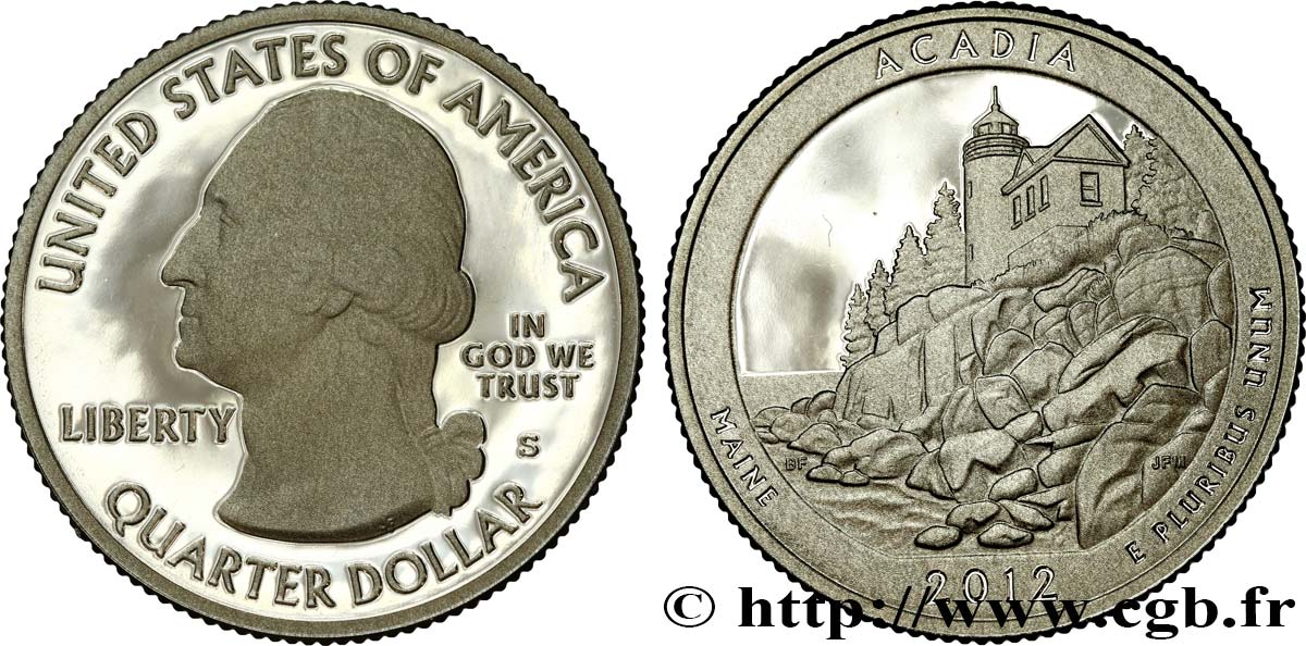STATI UNITI D AMERICA 1/4 Dollar Parc National d’Acadia - Maine - Silver Proof 2012 San Francisco MS 