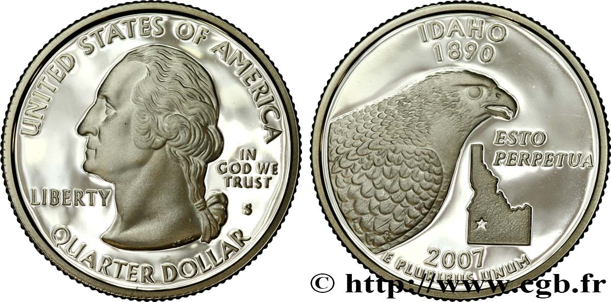 STATI UNITI D AMERICA 1/4 Dollar Idaho - Silver Proof 2007 San Francisco MS 