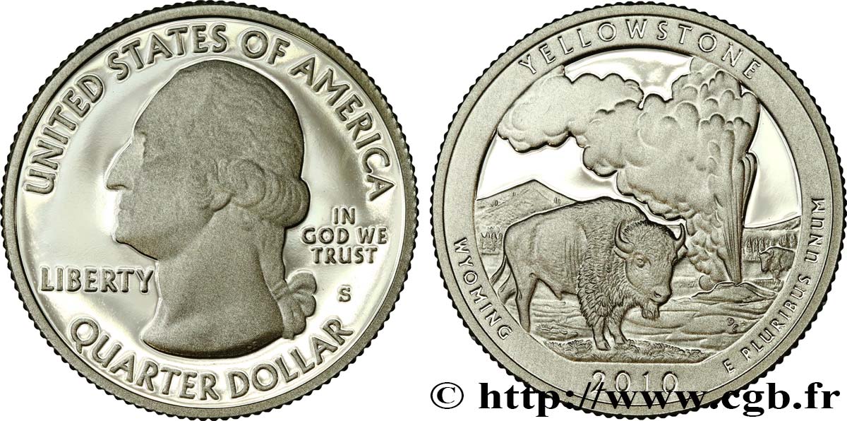 STATI UNITI D AMERICA 1/4 Dollar Parc national de Yellowstone, Wyoming - Silver Proof 2010 San Francisco MS 
