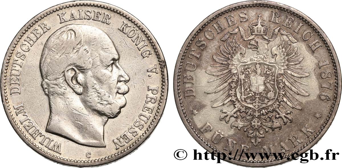 ALEMANIA - PRUSIA 5 Mark Guillaume Ier 1876 Francfort BC+ 