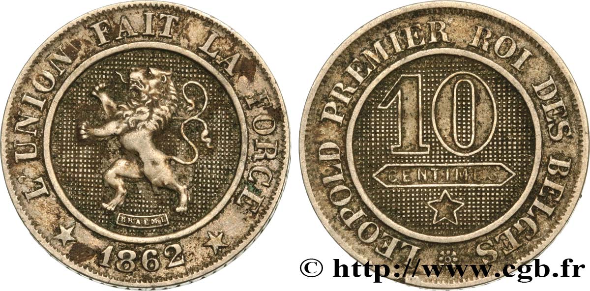 BELGIO 10 Centimes lion 1862  q.SPL 