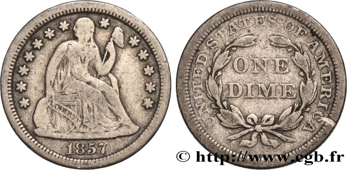 ÉTATS-UNIS D AMÉRIQUE 1 Dime (10 Cents) Liberté assise 1857 Philadelphie TB+ 