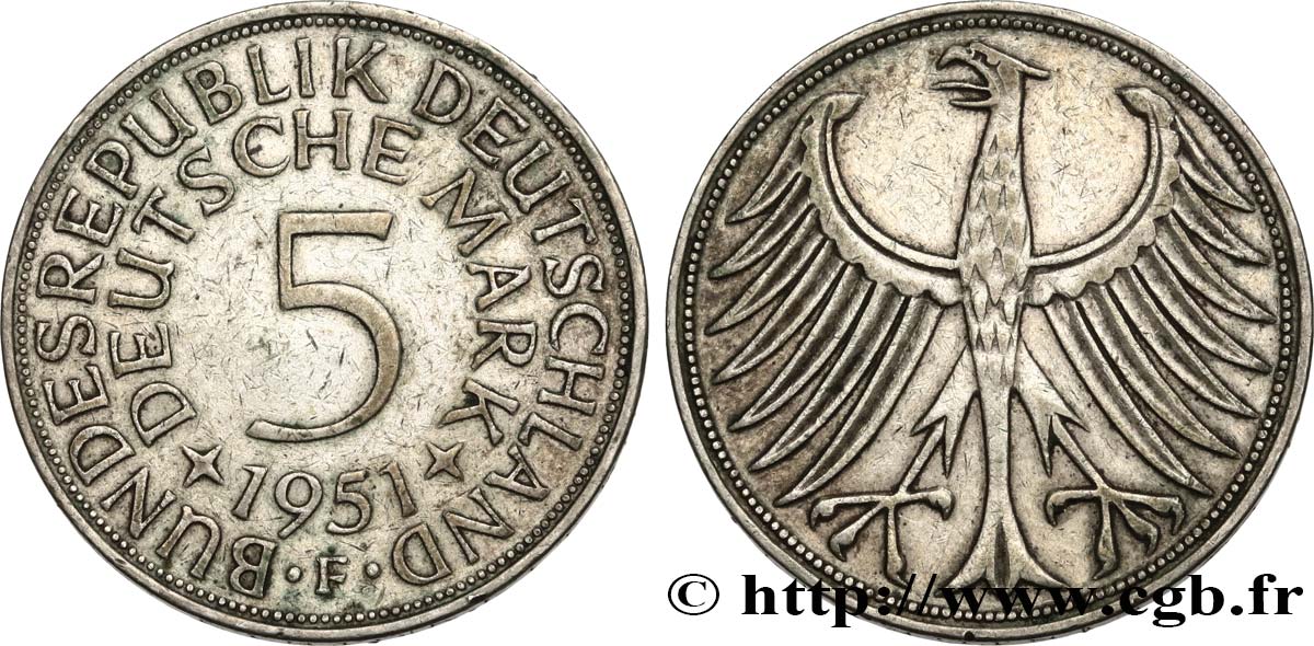 ALLEMAGNE 5 Mark 1951 Stuttgart TTB+ 