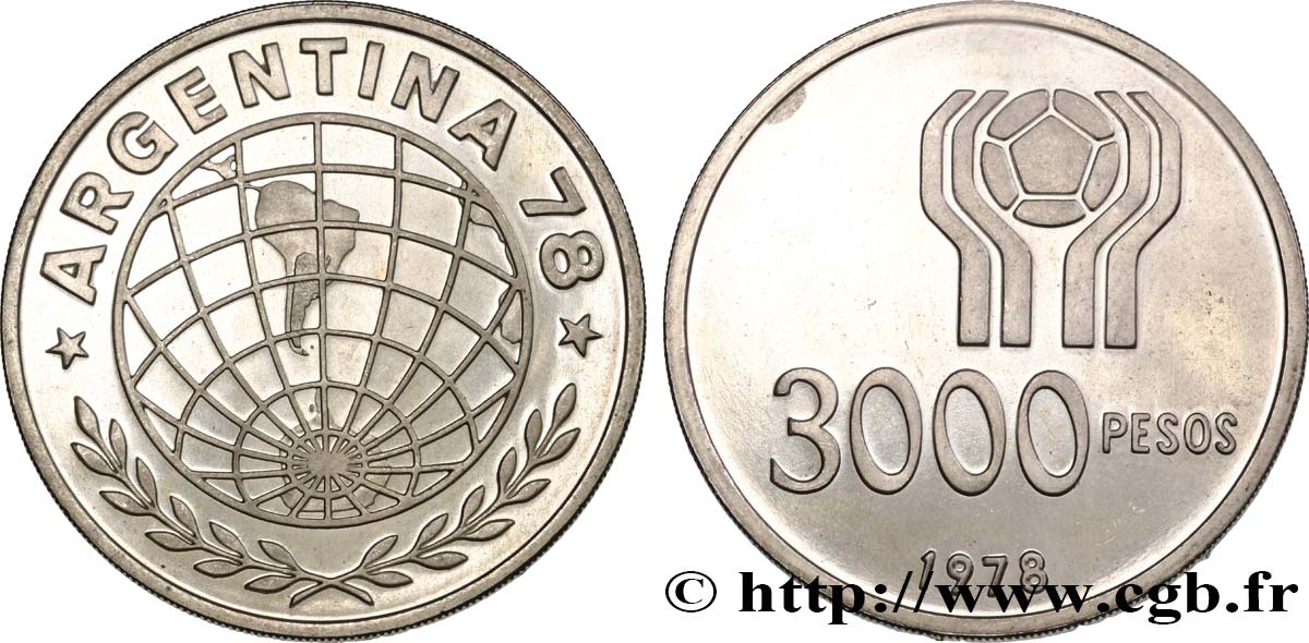 ARGENTINE 3000 Pesos Coupe du monde de football 1978  SPL 