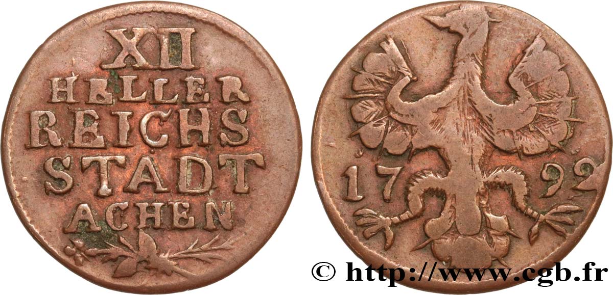 GERMANIA - AQUISGRANA 12 (XII) Heller ville de Aachen aigle 1792  MB 