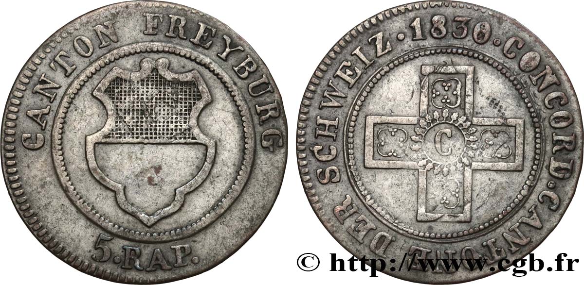 SUISSE - CANTON DE FRIBOURG 5 Rappen - Canton de Fribourg 1830  TB+ 