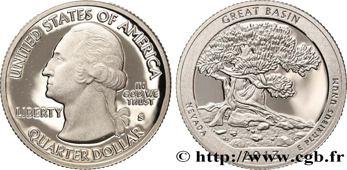 STATI UNITI D AMERICA 1/4 Dollar Parc Nationale de Great Basin - Nevada - Silver Proof 2013 San Francisco MS 