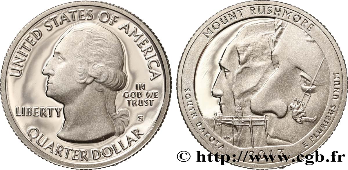 STATI UNITI D AMERICA 1/4 Dollar Mémorial National du Mont Rushmore - Dakota du Sud - Silver Proof 2013 San Francisco MS 