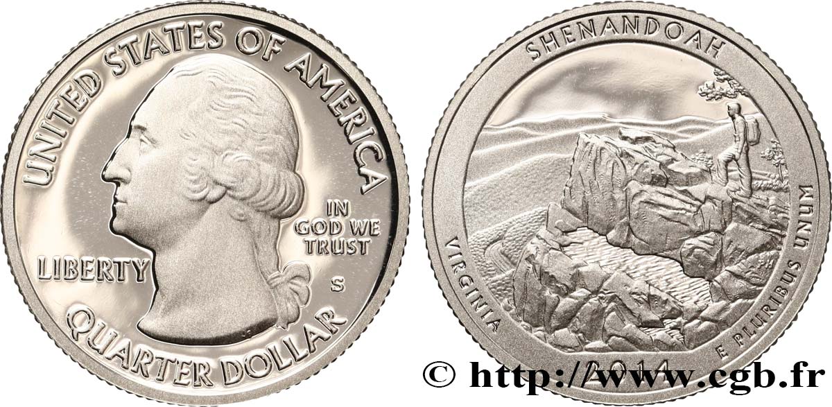 STATI UNITI D AMERICA 1/4 Dollar Parc national de Shenandoah - Virginie - Silver Proof 2014 San Francisco MS 