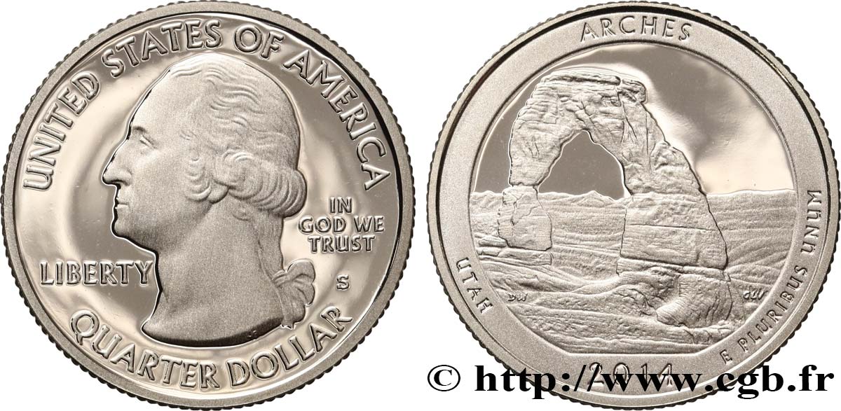 UNITED STATES OF AMERICA 1/4 Dollar Parc national des Arches Utah - Silver Proof 2014 San Francisco MS 