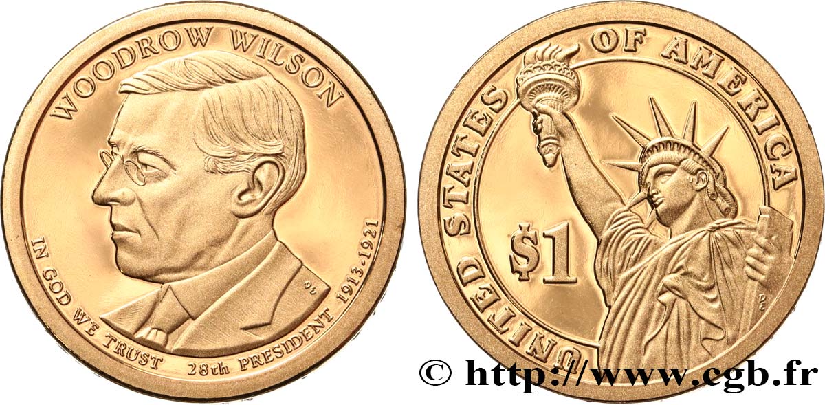 STATI UNITI D AMERICA 1 Dollar Woodrow Wilson - Proof 2013 San Francisco MS 