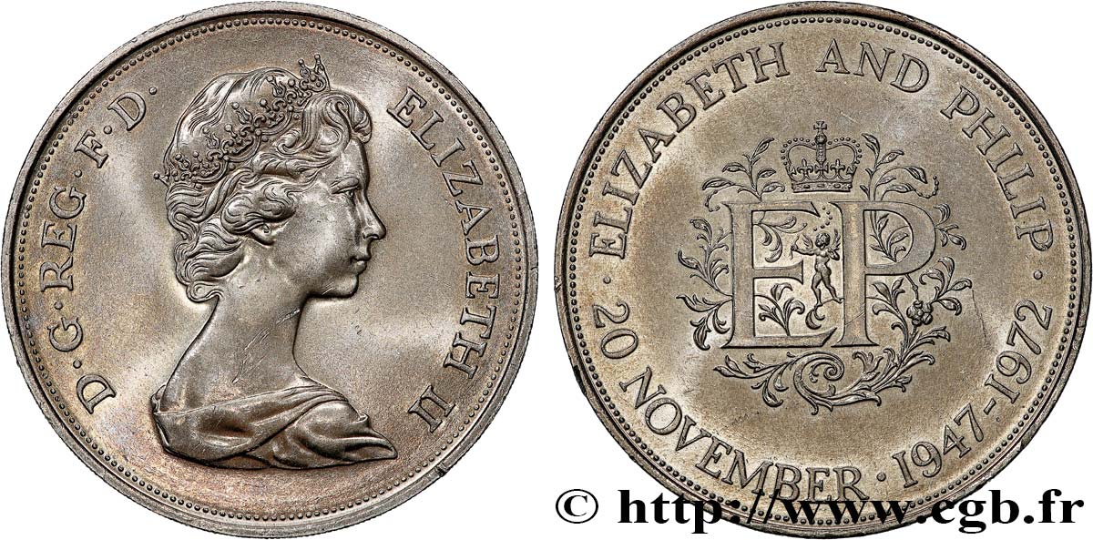 REINO UNIDO 25 New Pence (1 Crown) 25e anniversaire de mariage d’Elisabeth II 1972  SC 