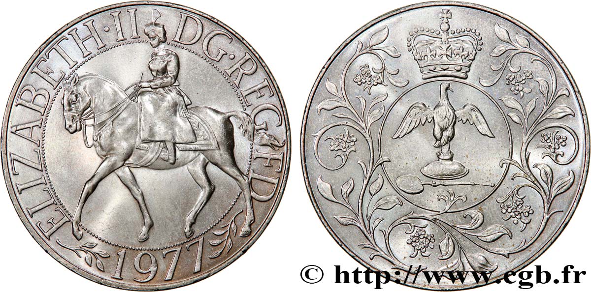 VEREINIGTEN KÖNIGREICH 25 New Pence jubilé d’argent d’Elisabeth II 1977  VZ 