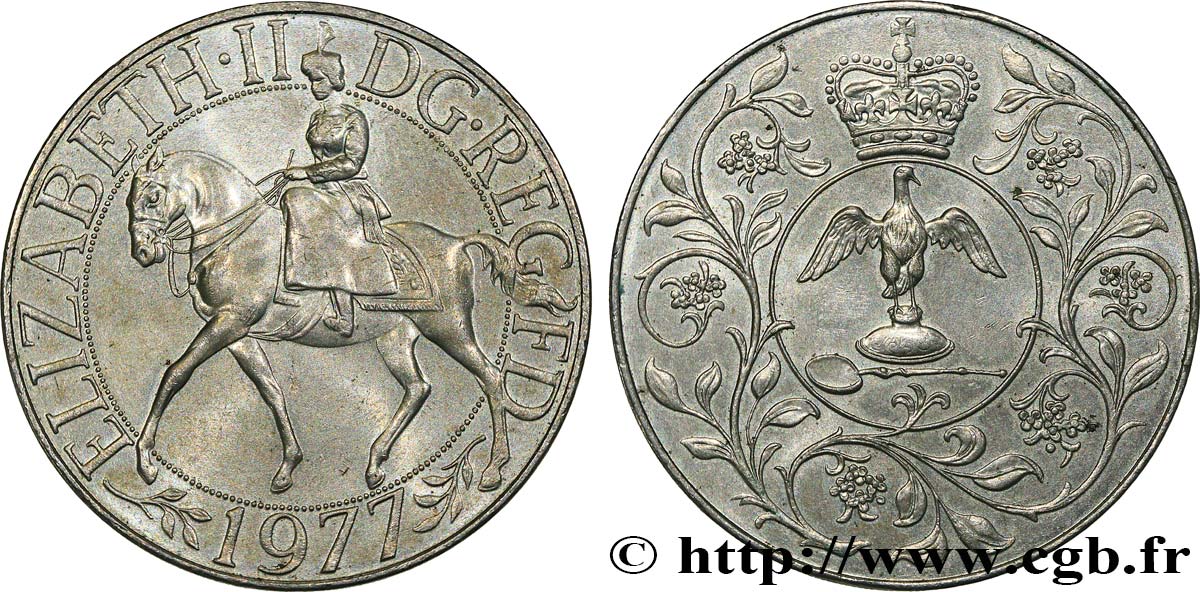 VEREINIGTEN KÖNIGREICH 25 New Pence jubilé d’argent d’Elisabeth II 1977  VZ+ 