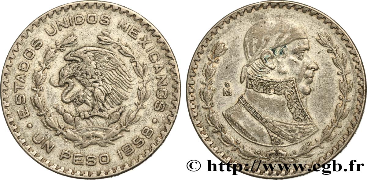 MEXIQUE 1 Peso Jose Morelos y Pavon 1958 Mexico TTB 