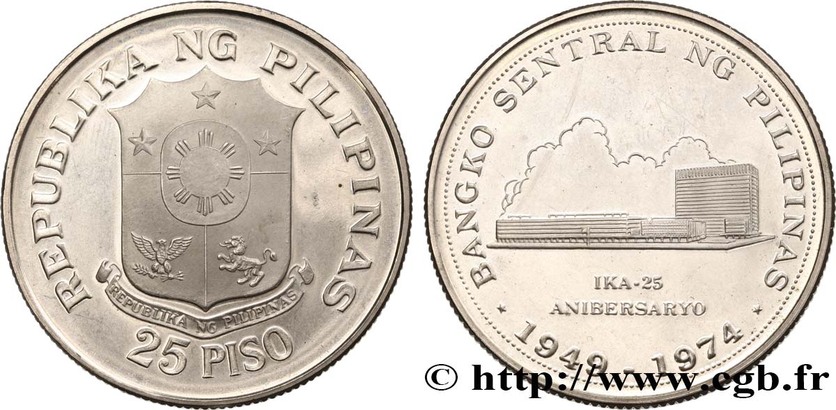 PHILIPPINES 25 Piso Proof Banque centrale 1974  MS 