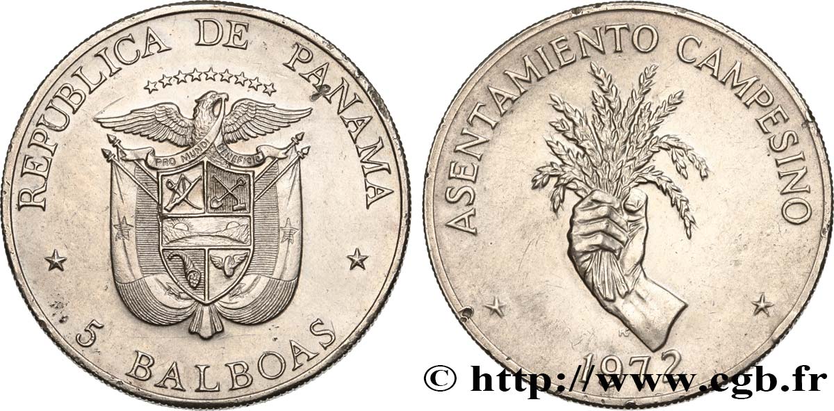 PANAMA 5 Balboas FAO 1972 Franklin Mint AU 