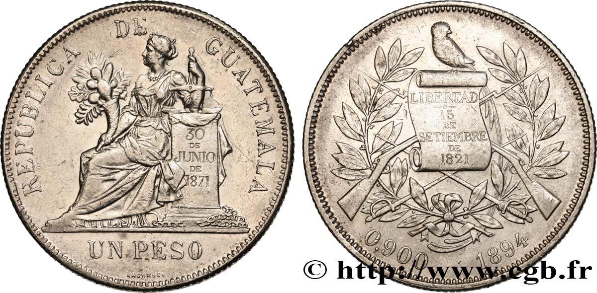 GUATEMALA 1 Peso 1894 Heaton q.SPL 