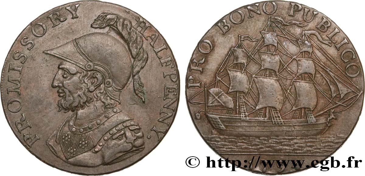 BRITISH TOKENS OR JETTONS 1/2 Penny Gosport (Hampshire) Sir Bevis 1794  AU 