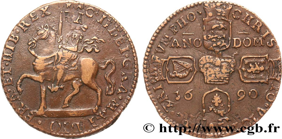 IRLANDE Crown dit “Gunmoney” au nom de Jacques II 1690 Dublin ou Limerick TTB 