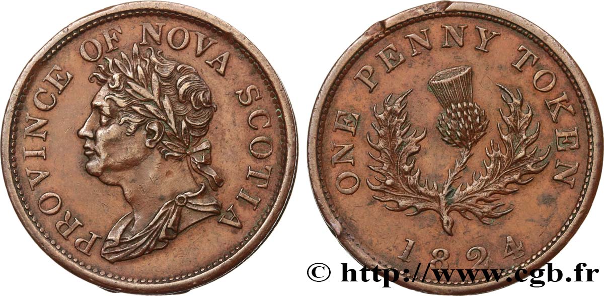 CANADA - NUEVA ESCOCIA 1 Penny Token Nouvelle-Écosse Georges IV 1824  MBC+ 