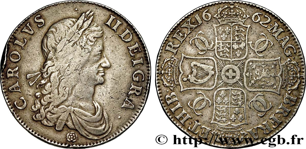 ENGLAND - KINGDOM OF ENGLAND - CHARLES II Crown 1662  VF/XF 