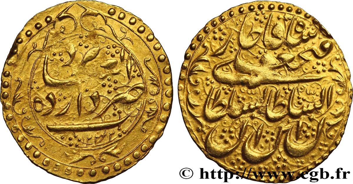 PERSE - FATH ALI SHAH Toman en or, cinquième monnayage, AH1232 n.d. Teheran SPL 
