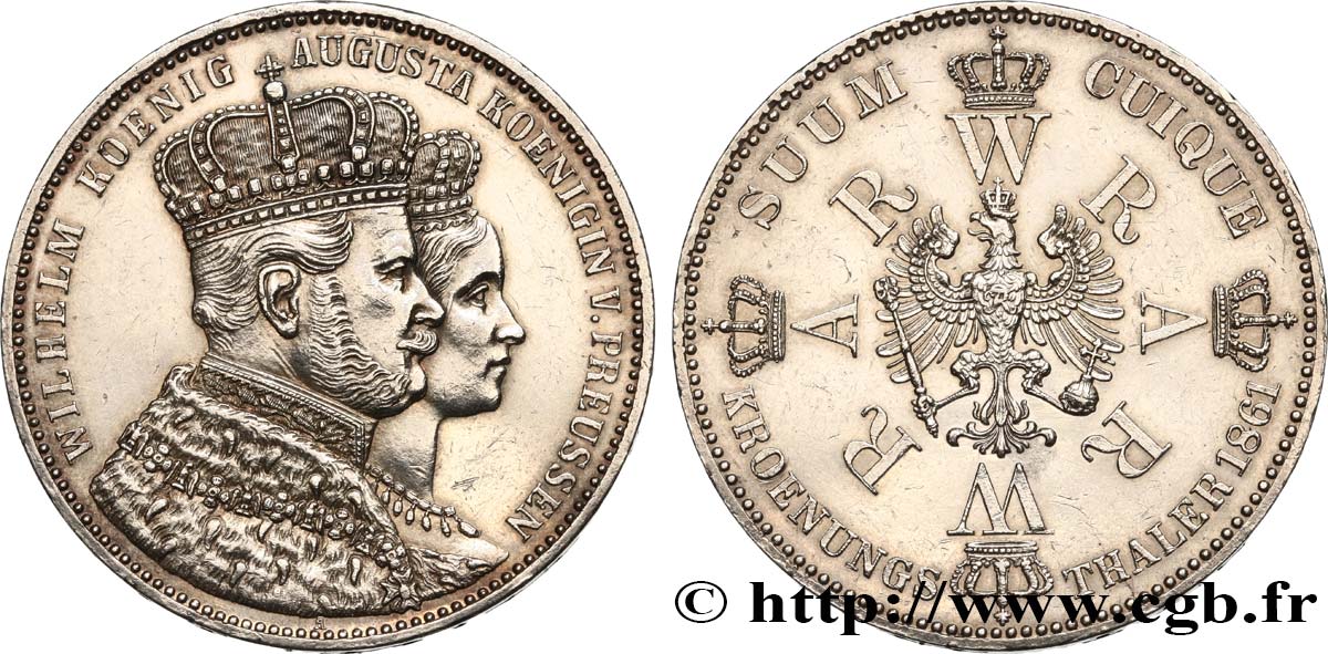 ALEMANIA - PRUSIA 1 Thaler couronnement de Guillaume Ier et Augusta 1861 Berlin EBC 