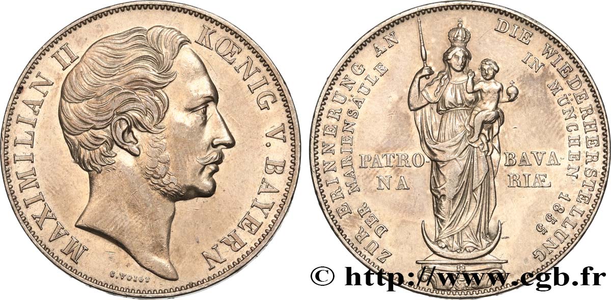 GERMANY - KINGDOM OF BAVARIA - MAXIMILIAN II JOSEPH 2 Gulden  1855  AU 