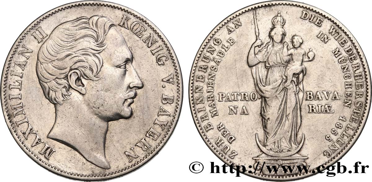 GERMANY - BAVARIA 2 Gulden Maximilien II 1855  VF 