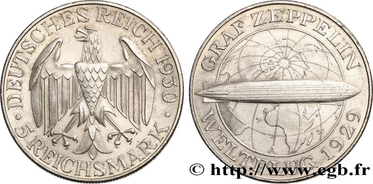 DEUTSCHLAND 5 Reichsmark Graf Zeppelin 1930 Berlin VZ 