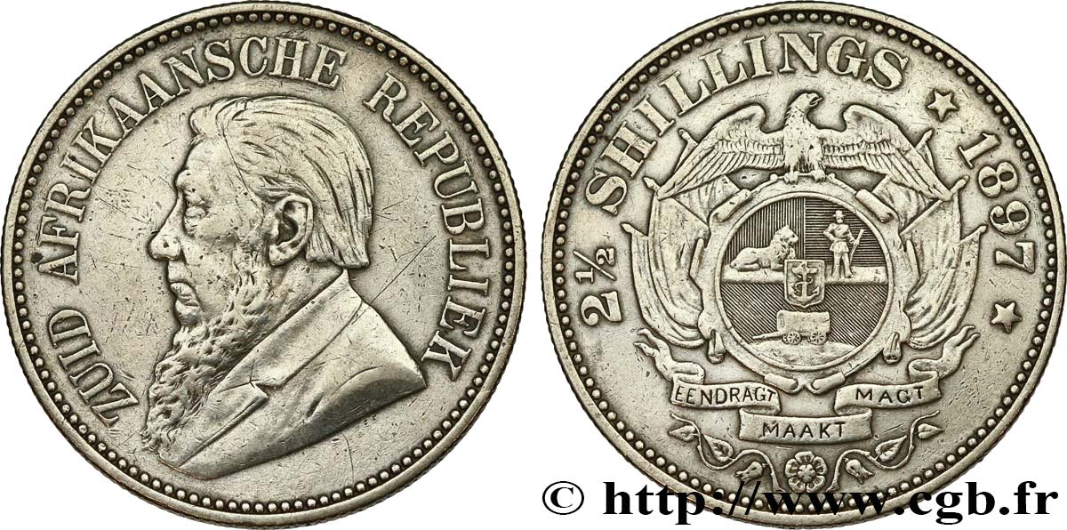 SUDÁFRICA 2 1/2 Shillings président Kruger 1897  MBC 