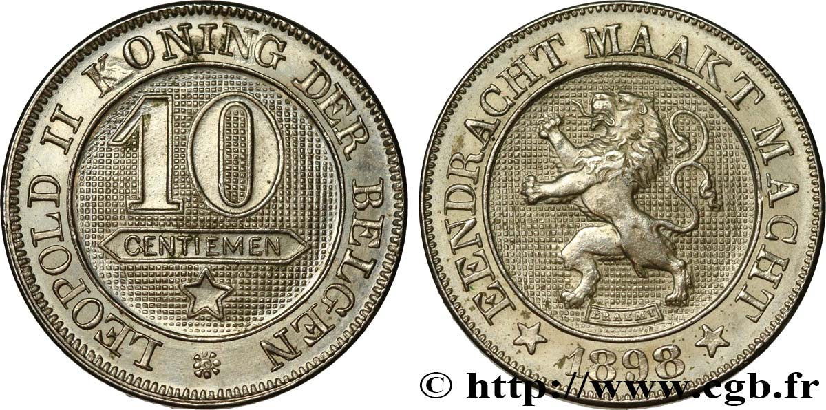 BELGIQUE 10 Centimes lion légende française 1898  SUP 