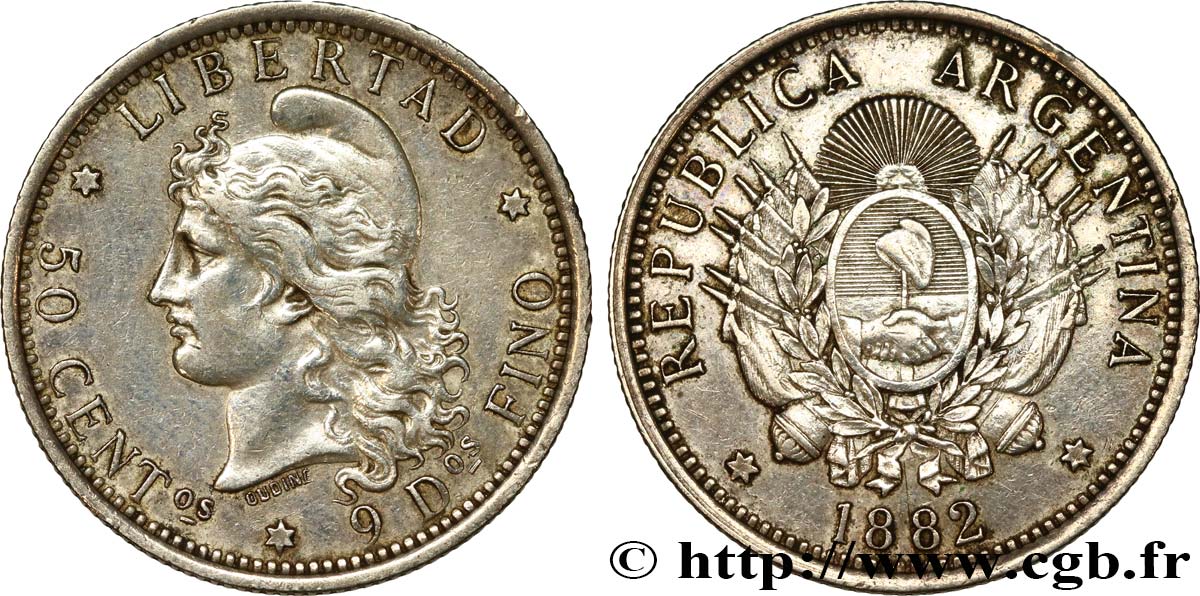 ARGENTINA 50 Centavos 1882  AU 