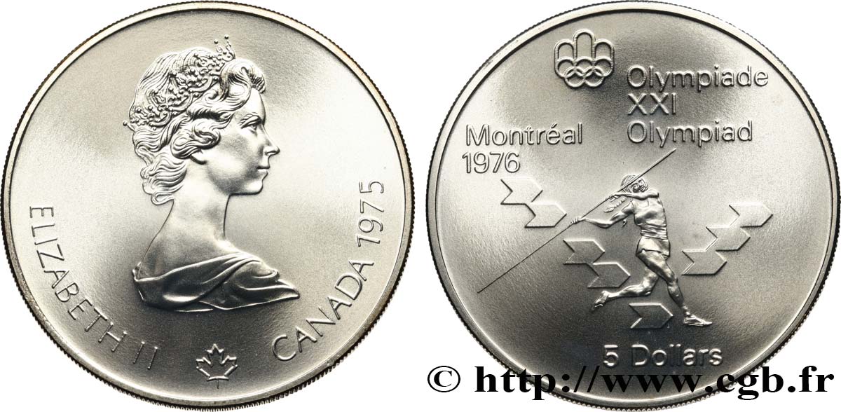 KANADA 5 Dollars JO Montréal 1976 lancer du javelot 1975  ST 
