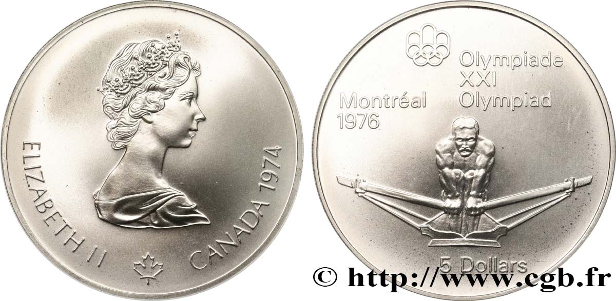 CANADA 5 Dollars JO Montréal 1976 rameur 1974  MS 
