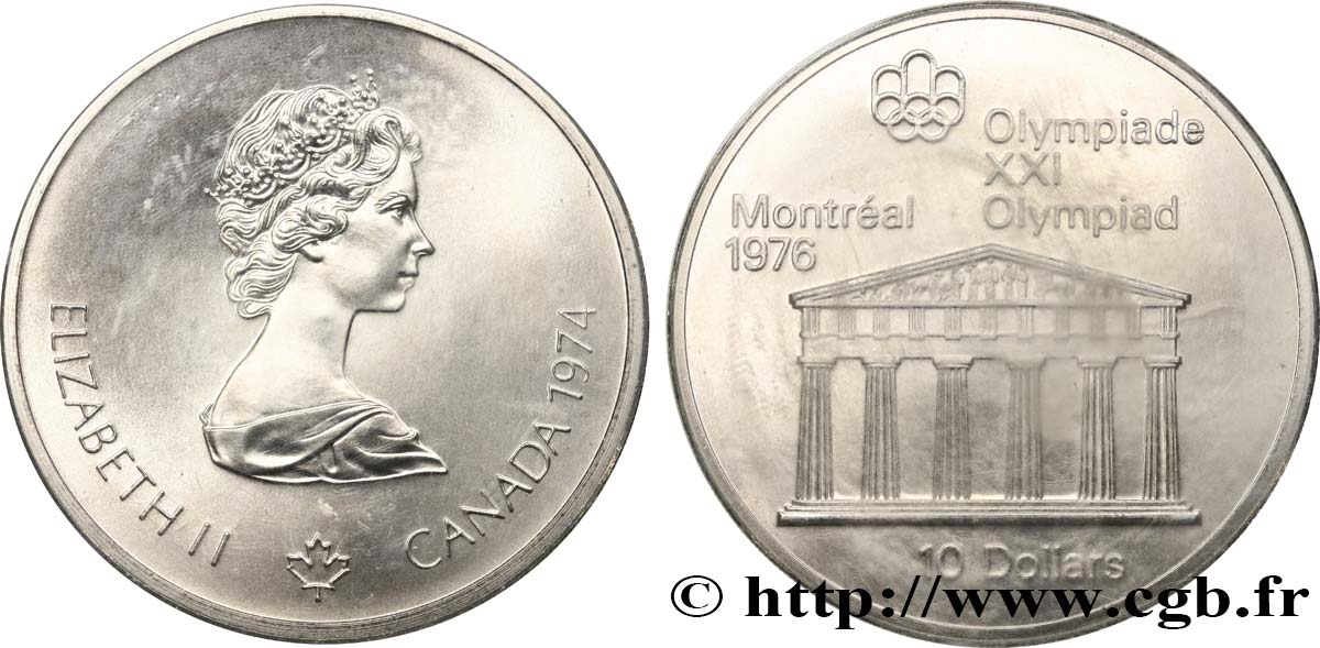 CANADA 10 Dollars JO Montréal 1976 temple de Zeus 1974  MS 