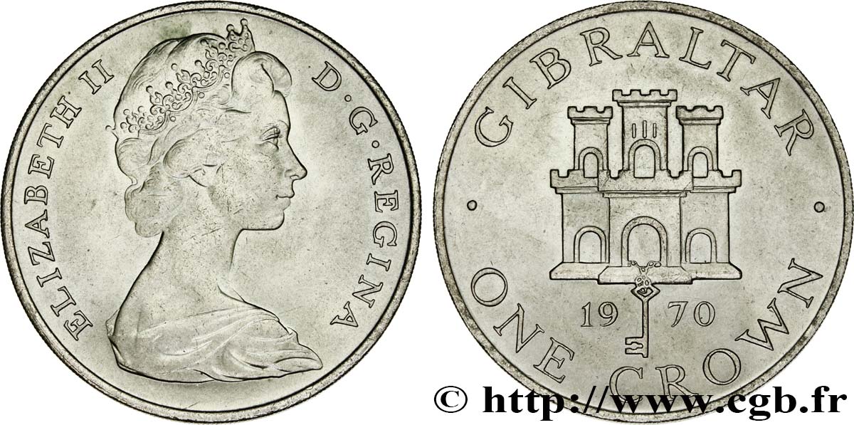 GIBRALTAR 1 Crown  Elisabeth II / emblème 1970  MS 