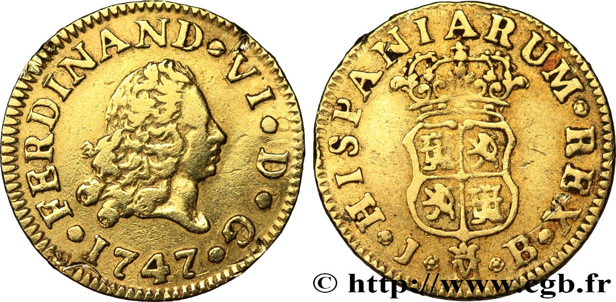 ESPAGNE 1/2 Escudo Ferdinand VI 1747 Madrid TB+ 