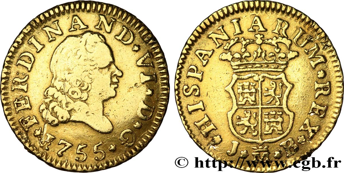 ESPAGNE 1/2 Escudo Ferdinand VI 1755 Madrid TB+ 