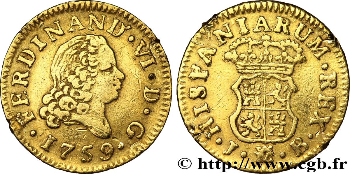 ESPAGNE 1/2 Escudo Ferdinand VI 1759 Madrid TB+ 