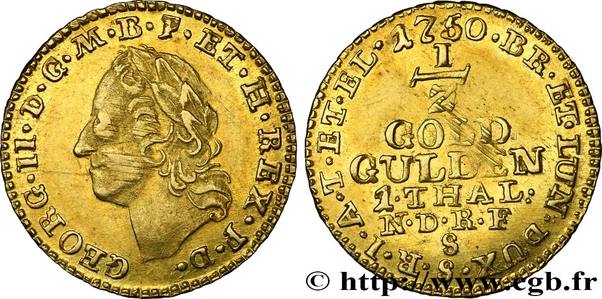 GERMANY - DUCHY OF BRUNSWICK AND LUNENBURG - GEORGE II OF GREAT BRITAIN 1/2 Gulden 1750  AU 