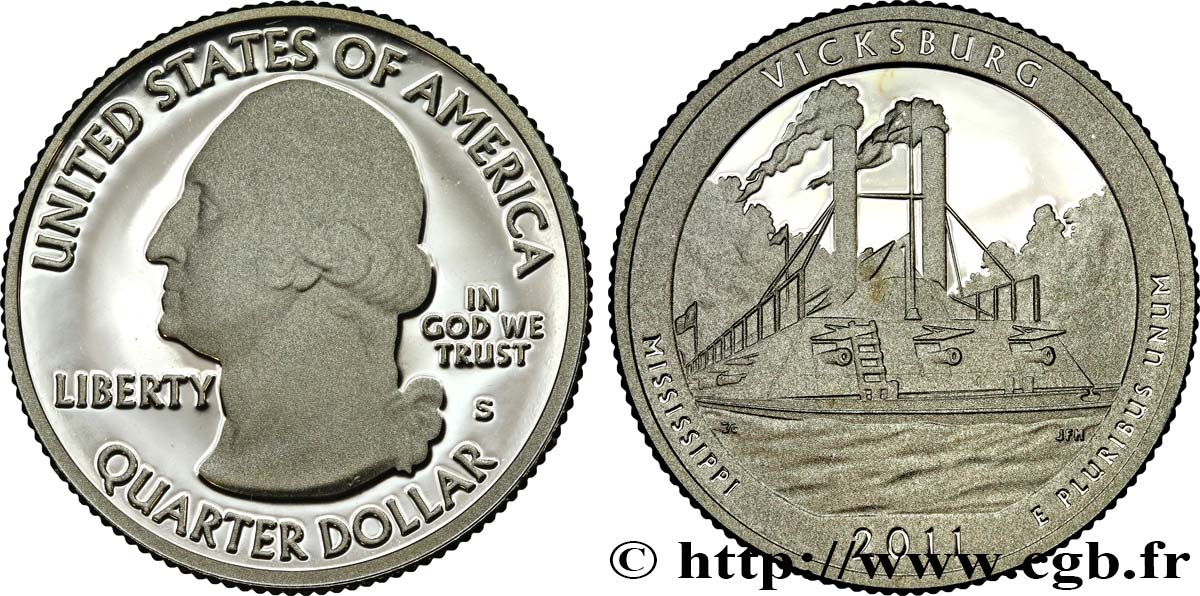 STATI UNITI D AMERICA 1/4 Dollar Parc National Militaire de Vicksburg - Silver Proof 2011 San Francisco MS 