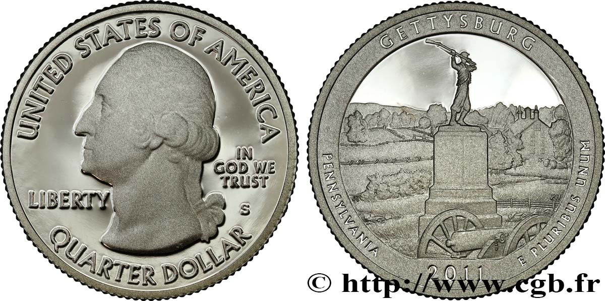 STATI UNITI D AMERICA 1/4 Dollar Parc National militaire de Gettysburg - Pennsylvanie - Silver Proof 2011 San Francisco MS 
