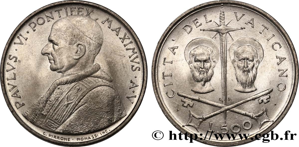VATICANO Y ESTADOS PONTIFICIOS 500 Lire Paul VI an V 1967 Rome SC 