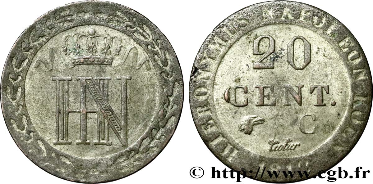 ALEMANIE - REINO DE WESTFALIA 20 Cent. monogramme de Jérôme Napoléon 1812 Cassel - C MBC 