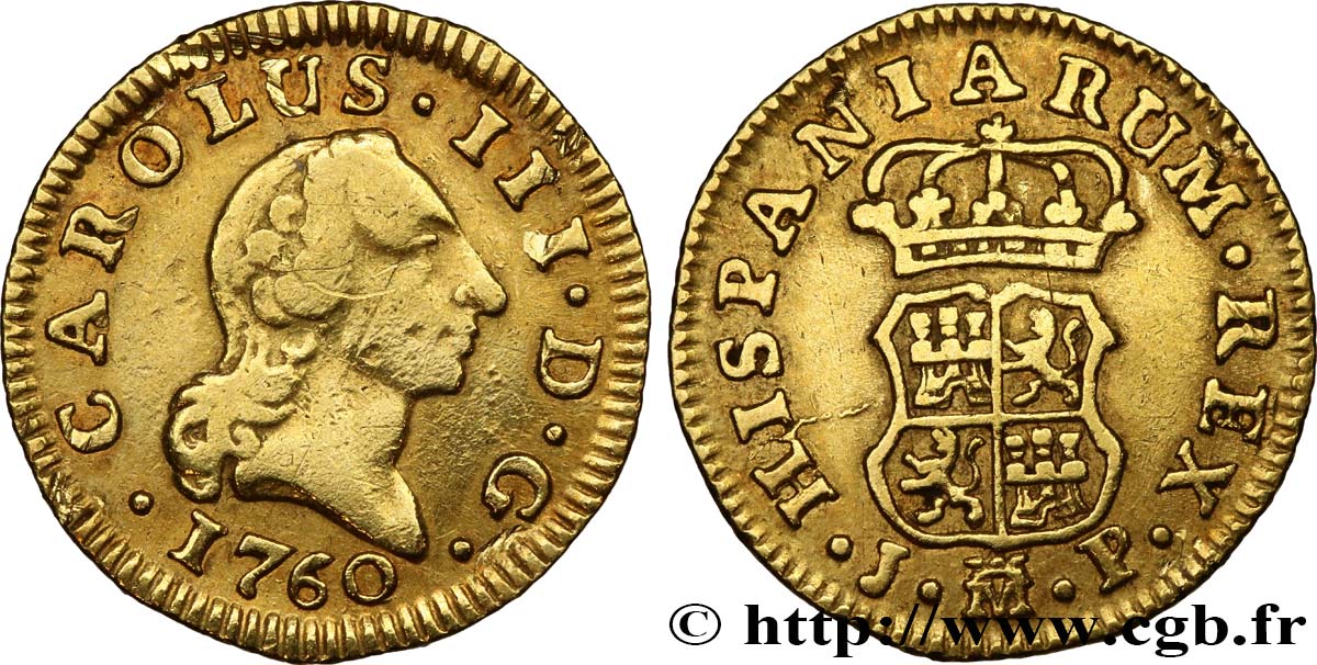 ESPAGNE 1/2 Escudo Charles III 1760 Madrid TB+/TTB 